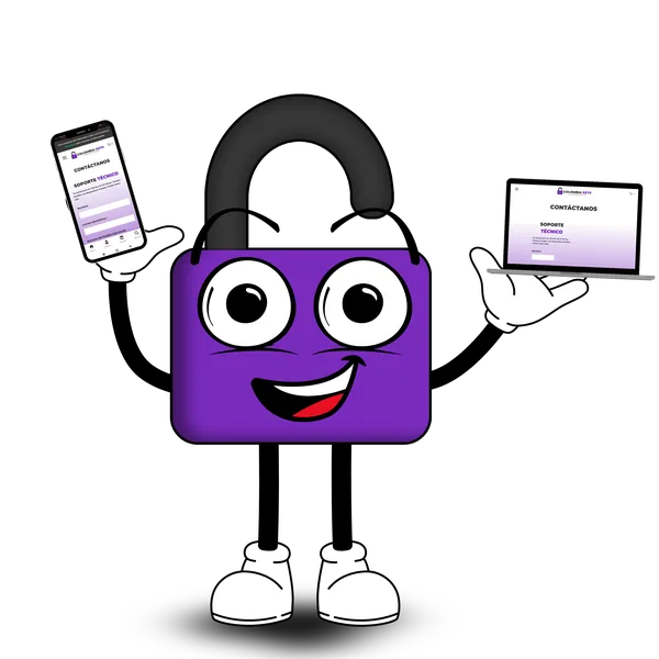 Locky con el celular y el portátil mostrando la clave